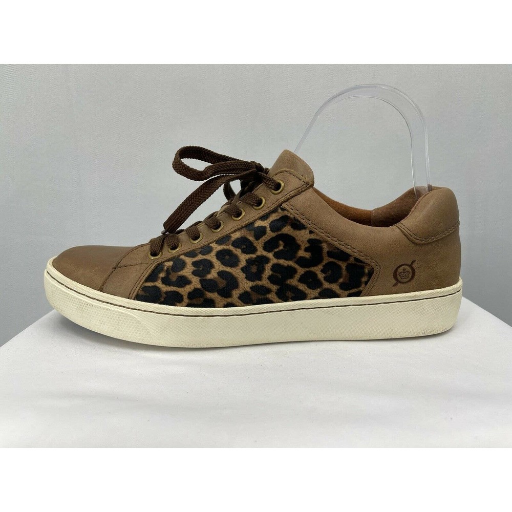 BORN $95 Women's 8.5 Sur Leopard Print Lace Up Leather Sneakers Shoes Velvet